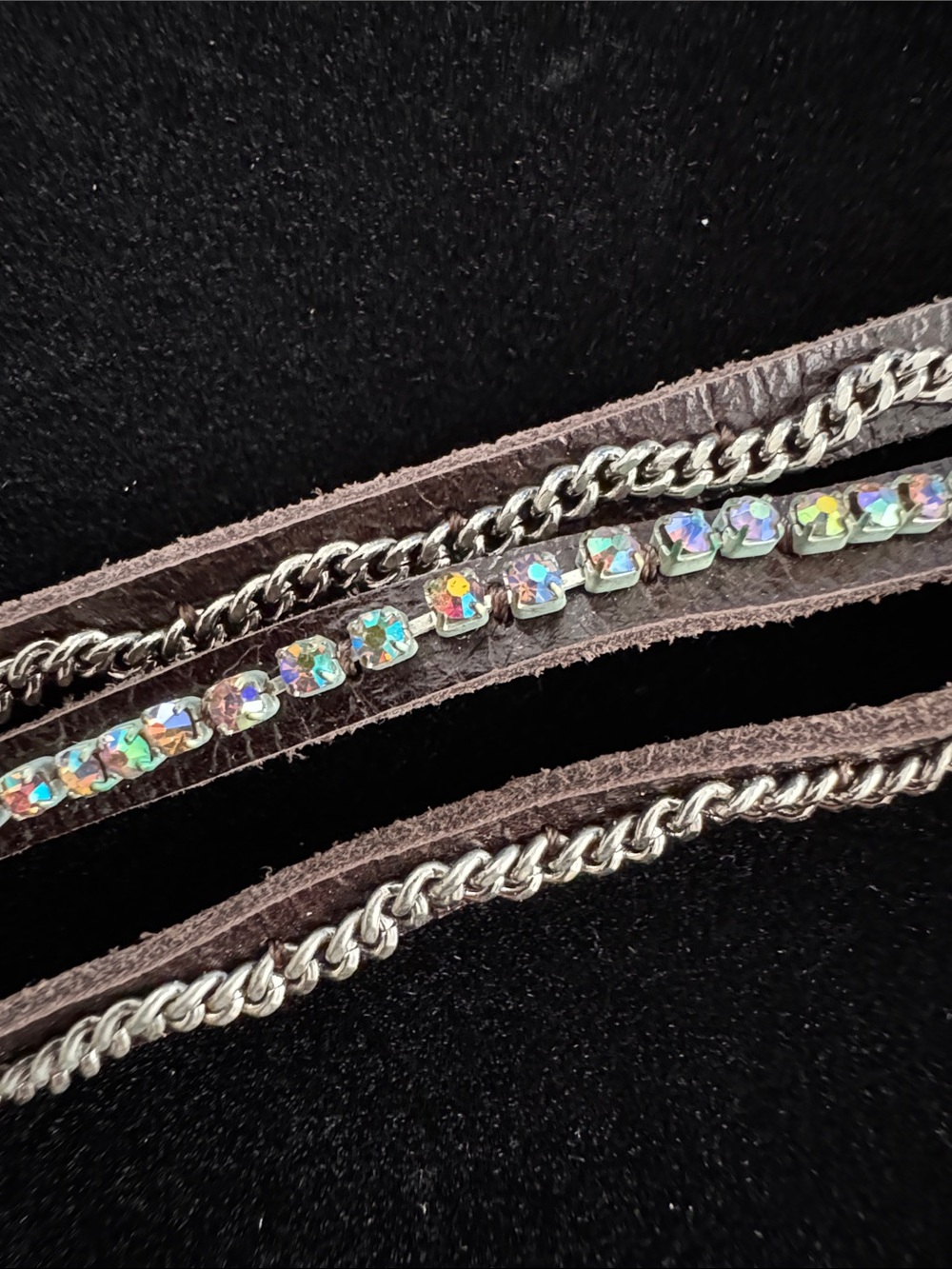 Unbranded Multi-Layer Leather Wrap Bracelet with Chain & Iridescent Crystals - Picture 5 of 6